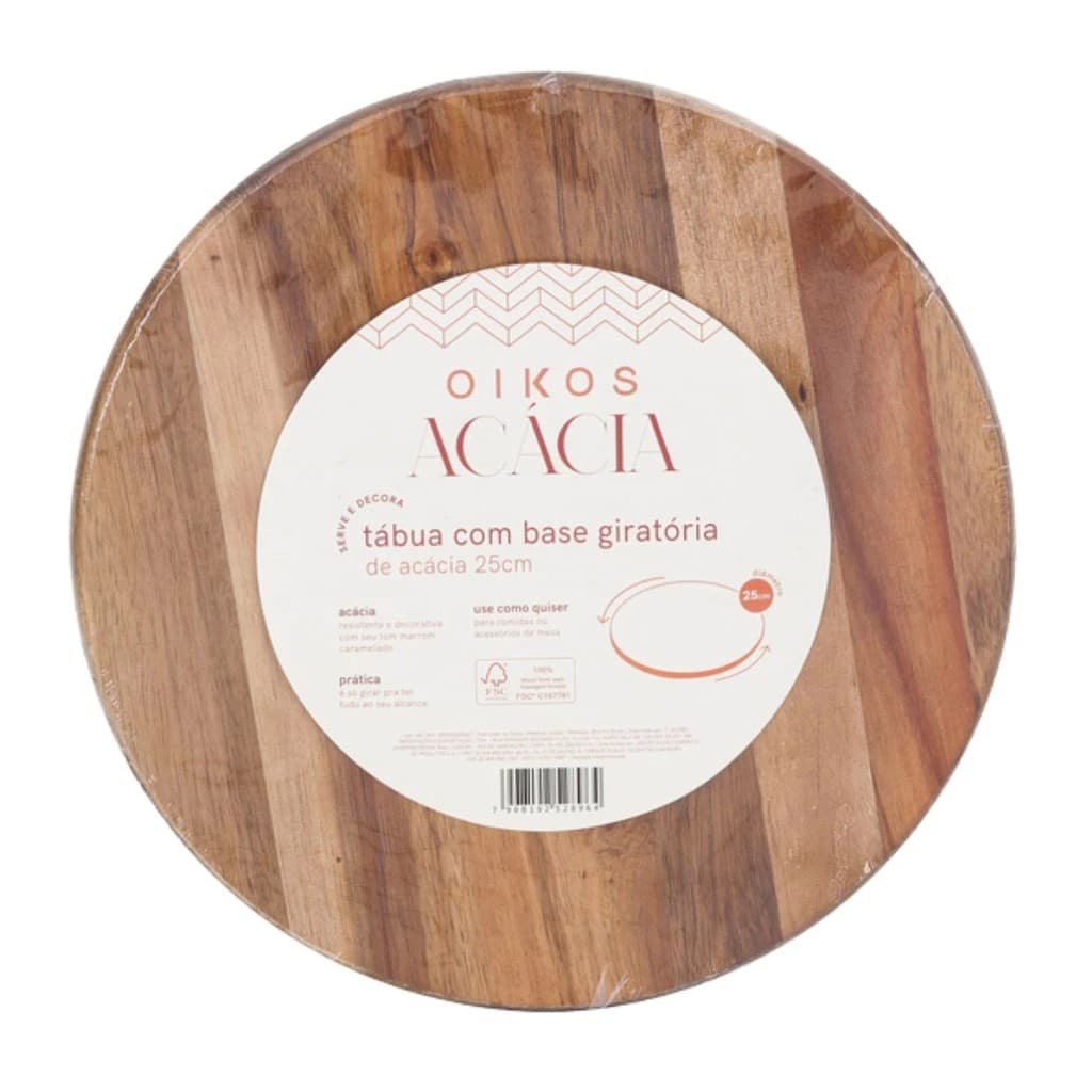 Tábua Petisqueira com Base Giratória de Acácia 25Cm - Oikos