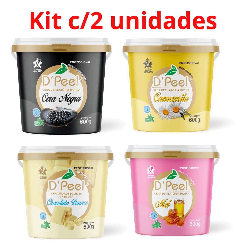 Kit c/2 Cera Vegana Depilatória D'peel de 600g Hidrossolúvel - Linha Profissional