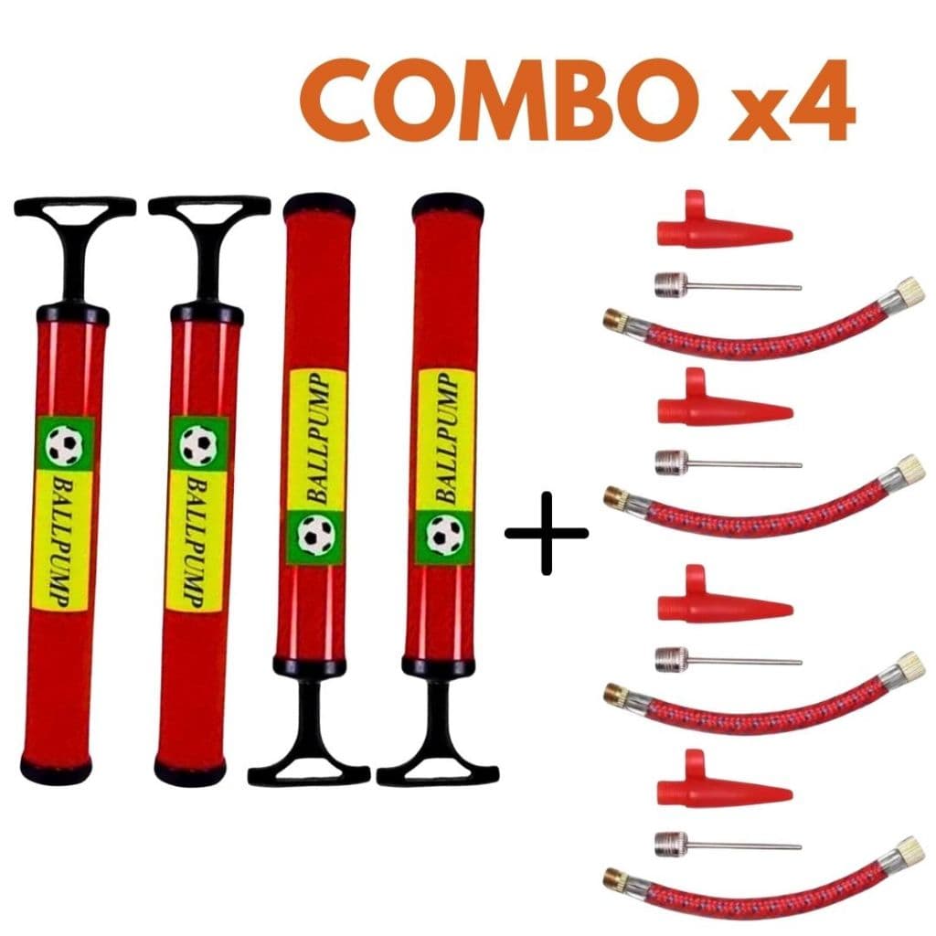 4 Peças Bomba de Ar Manual c/ Acessórios p/Encher Bolas Futebol Vôlei Bico Infláveis Boia e Colete