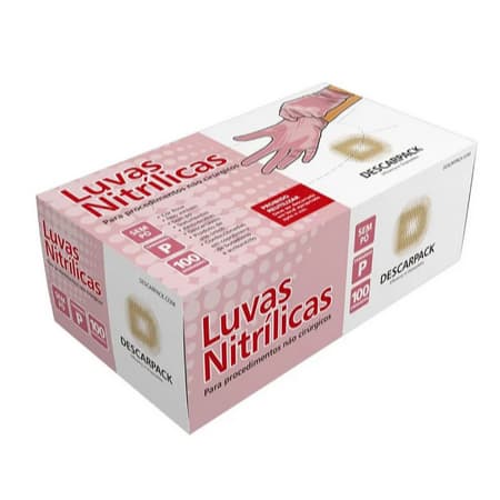 Luva Nitrílica Rosa Sem Pó Descartável 100 UN P - M - G