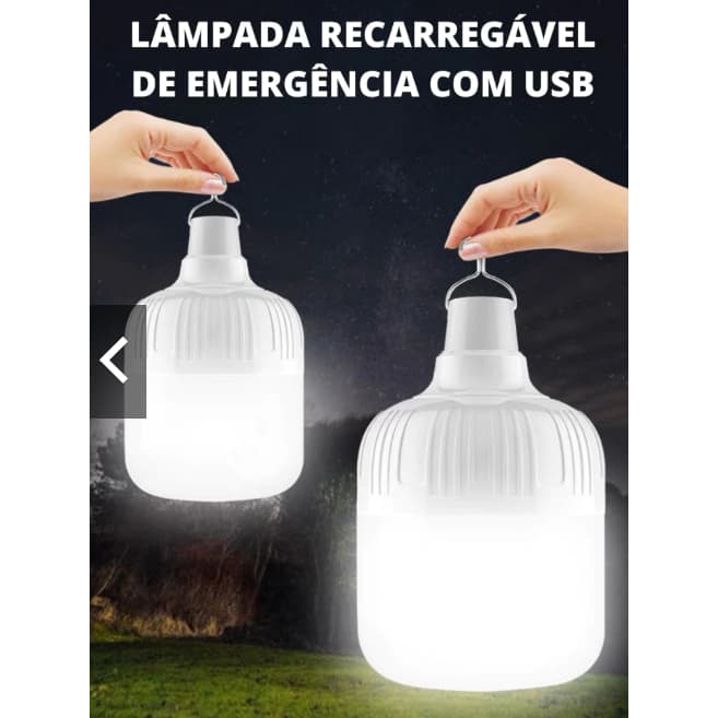 Luminária de Emergência Branca Recarregável Led 38W Lâmpada USB Camping