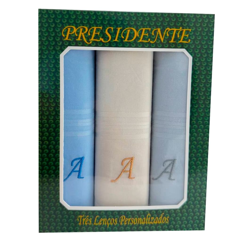 Lenços Com Letras Presidente De Bolso 41cm 100% Algodão - 3 Unidades