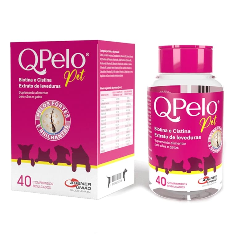QPelo Pet Suplemento Alimentar para Cães e Gatos 40 comprimidos