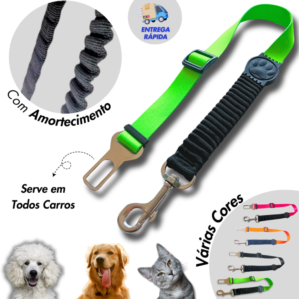 Cinto de segurança pet com amortecedor anti impacto compatível com todos carros e cães e gatos