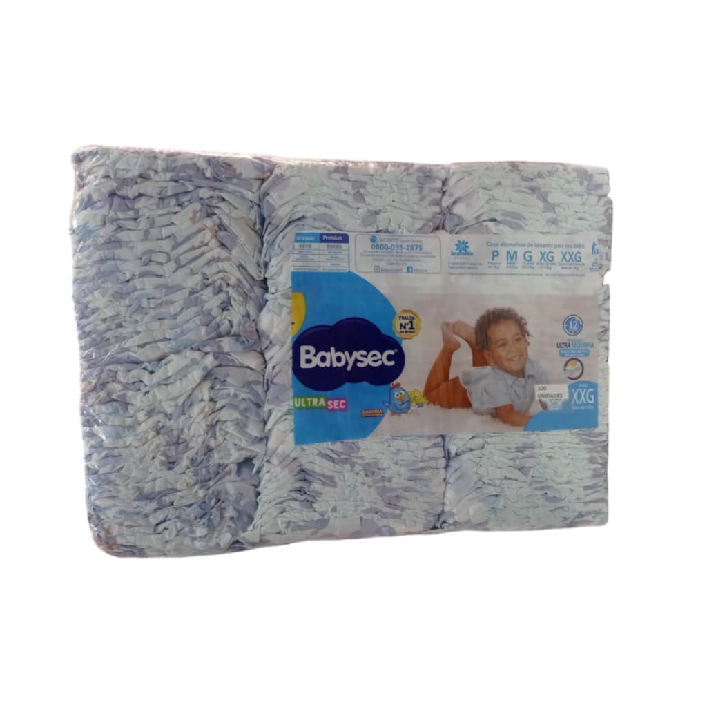 Pacotão de 100  fraldas Babysec Ultrasec P(até 6kg) M(5-9,5kg) G(8,5-12kg) XG(11-14kg) XXG(mais de 13kg)