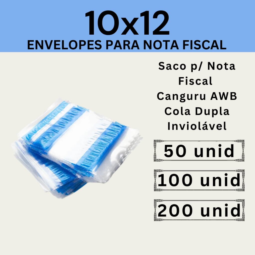 Envelopes Canguru Nota Fiscal 10x12 50, 100 ou 200 un Awb Danfe Saco Canguru Awb Saquinho Para Nota Fiscal ou Declaração