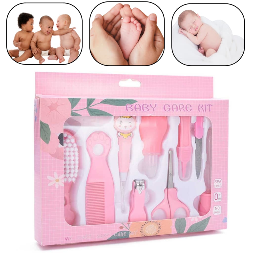 Kit 10 Peças Higiene e Cuidados Para Bebê e Presente Recém-Nascido Com Cortador de Unhas Azul e Rosa