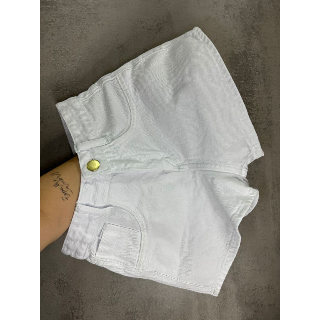 Short Jeans Branco Cintura Alta Basico com barrinha - Sem Elastano 100% algodão ano novo