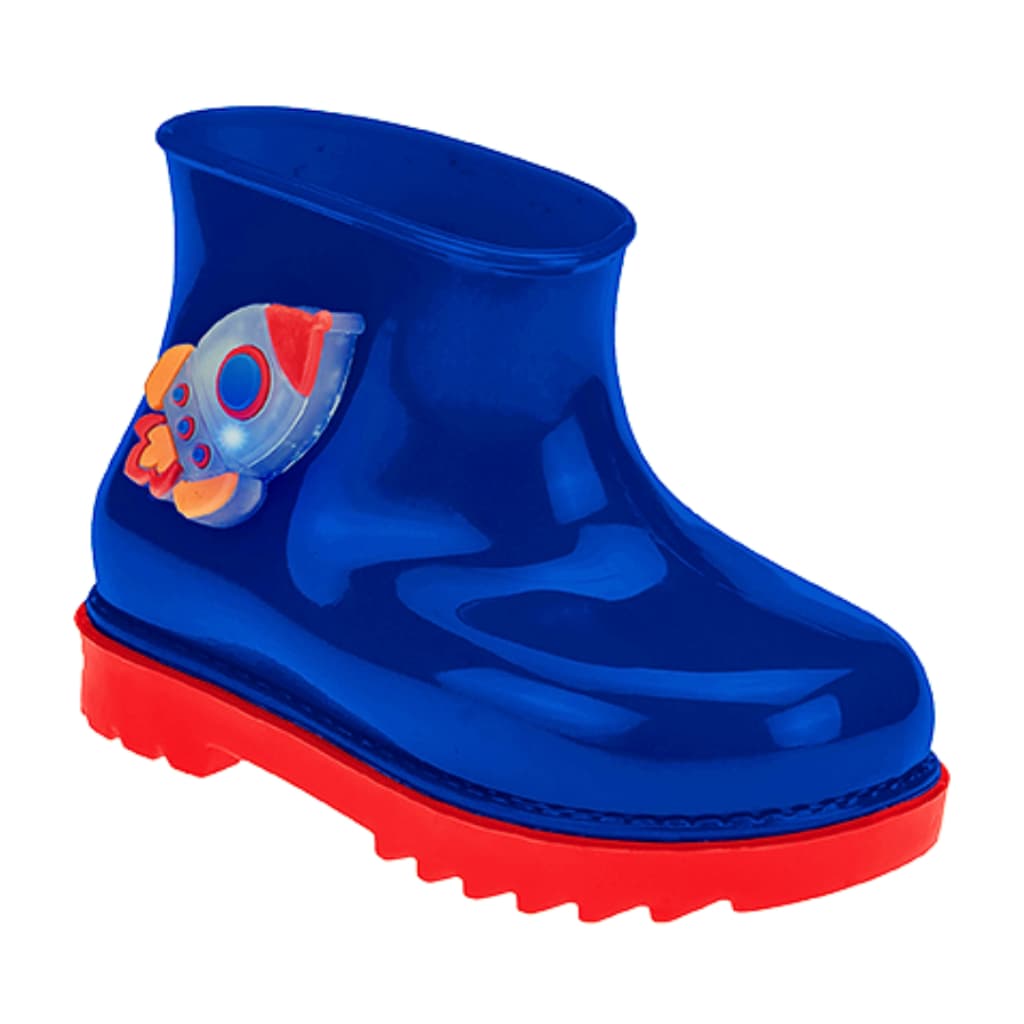 Galocha Infantil Baby Menino Kidy Splash Foguete com LED Azul e Vermelho