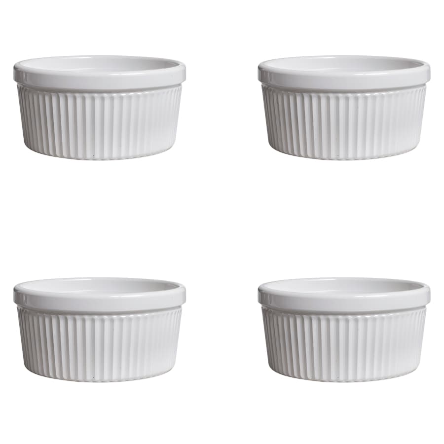 Jogo 4 Potes de Porcelana Ramekin Branco Para Molhos Petiscos Churrascos Molheira Lanchonete Casa