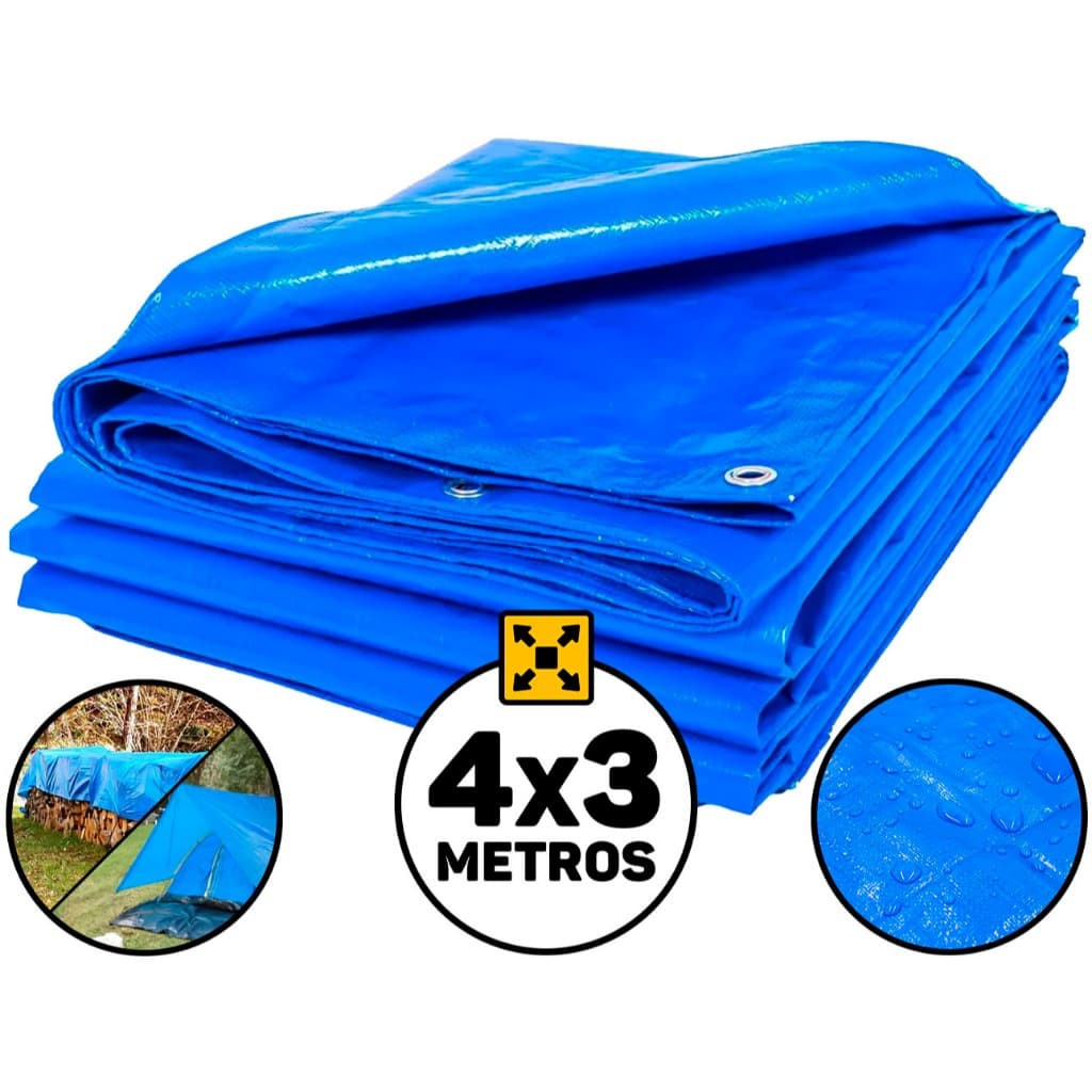 Lona Plástica 100 Micras 4x3 Metros De Proteção Impermeável Cobertura Barraca Piscina Camping Pesca Multiuso