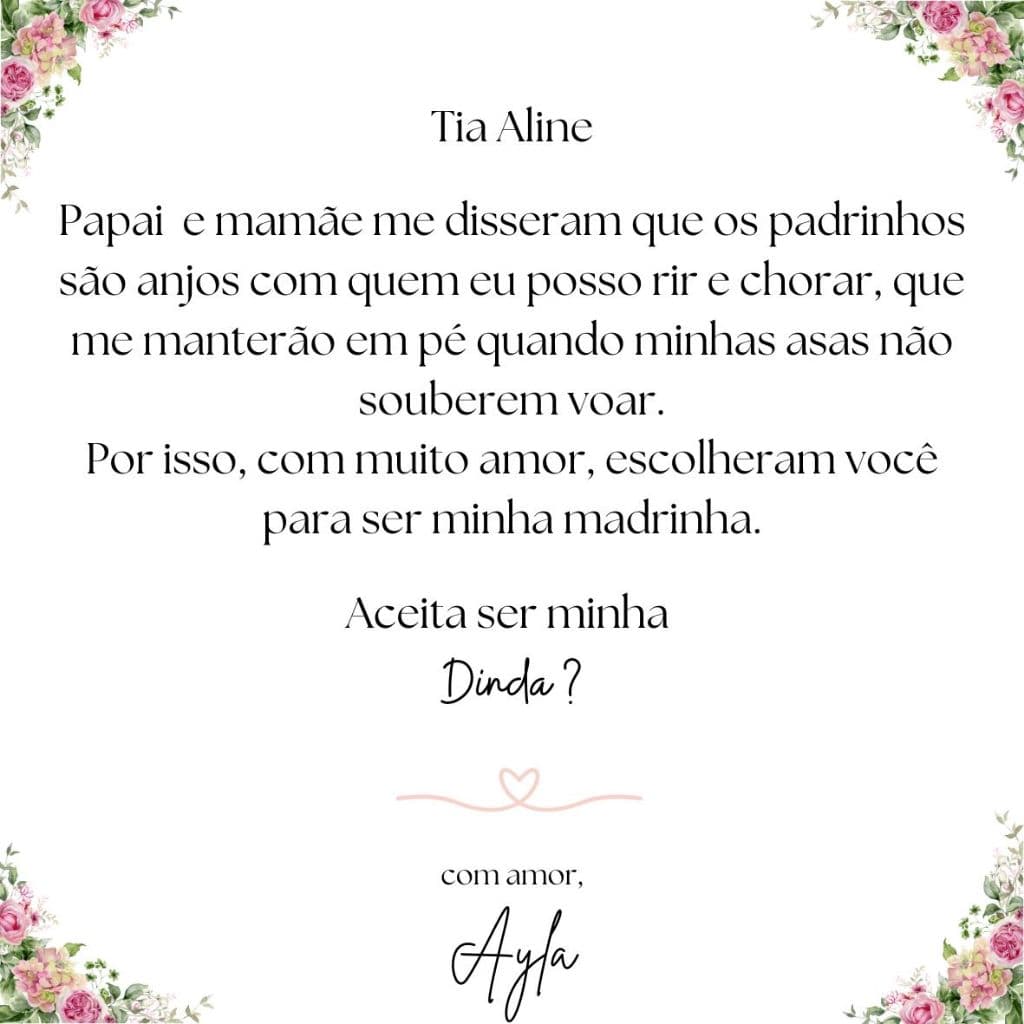 Convite para Caixa de Pedido para Padrinhos de Batismo 12x12 OU 14X14