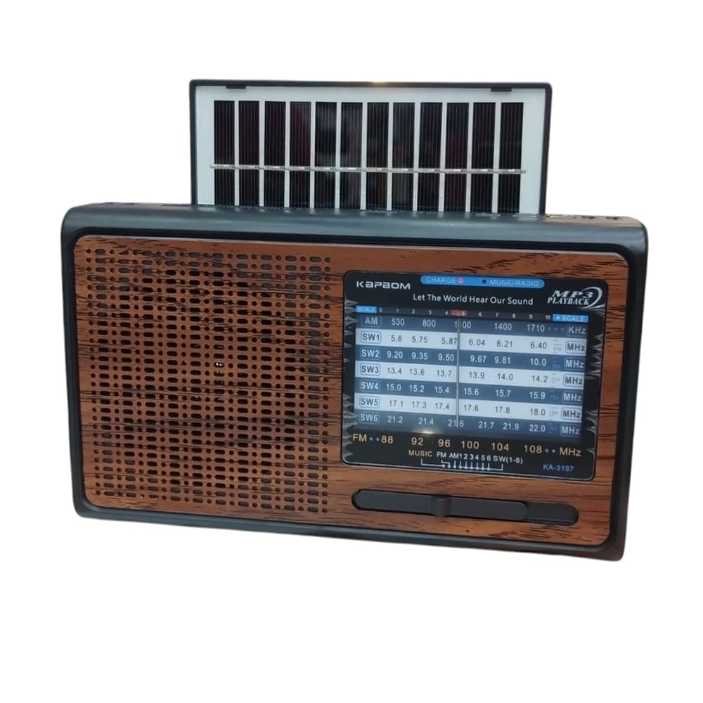 Rádio Portátil AM FM com Placa Solar Bluetooth Kapbom KA-3197/KA-8818