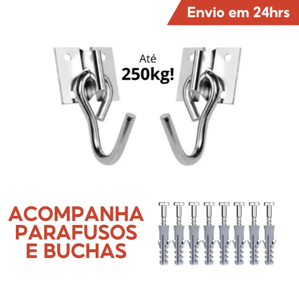 Kit Gancho Armador De Rede De Balanço Descanso Reforçado Aço Cromado Suporte de Parede Parafuso