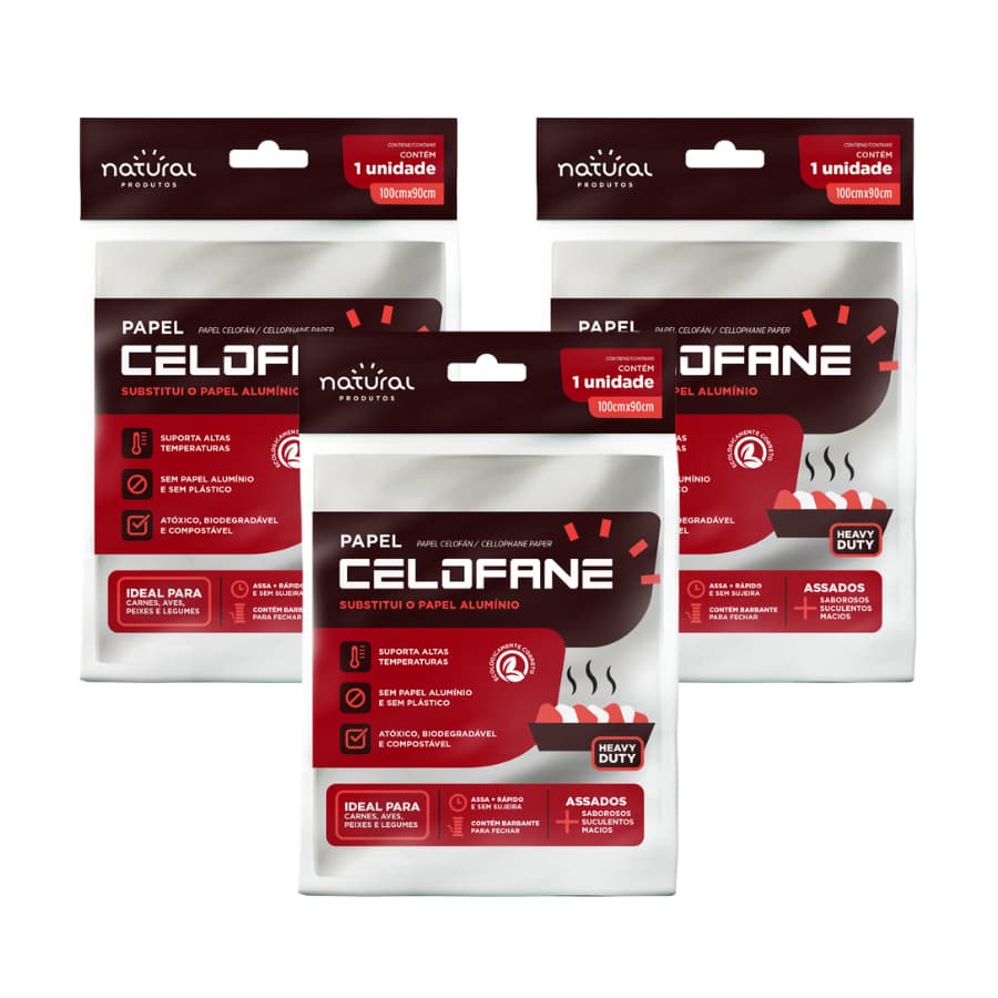 3 Papel Celofane Assa Fácil Carnes, Aves, Peixes, Legumes Natural Produtos - 100cm X 90cm
