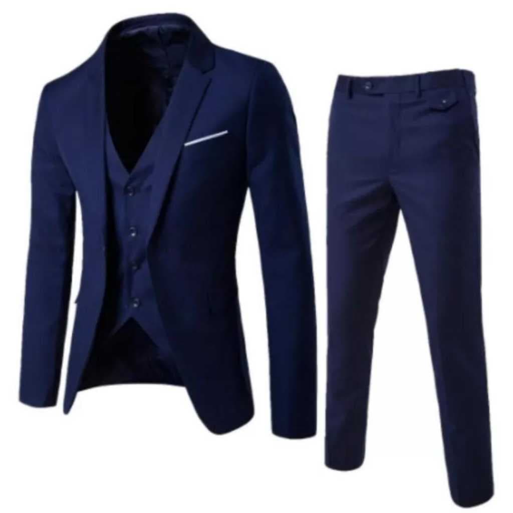 Terno Masculino Oxford Euro Completo Azul Marinho Grosso - Gramatura 180'  (Paleto+calça+colete)