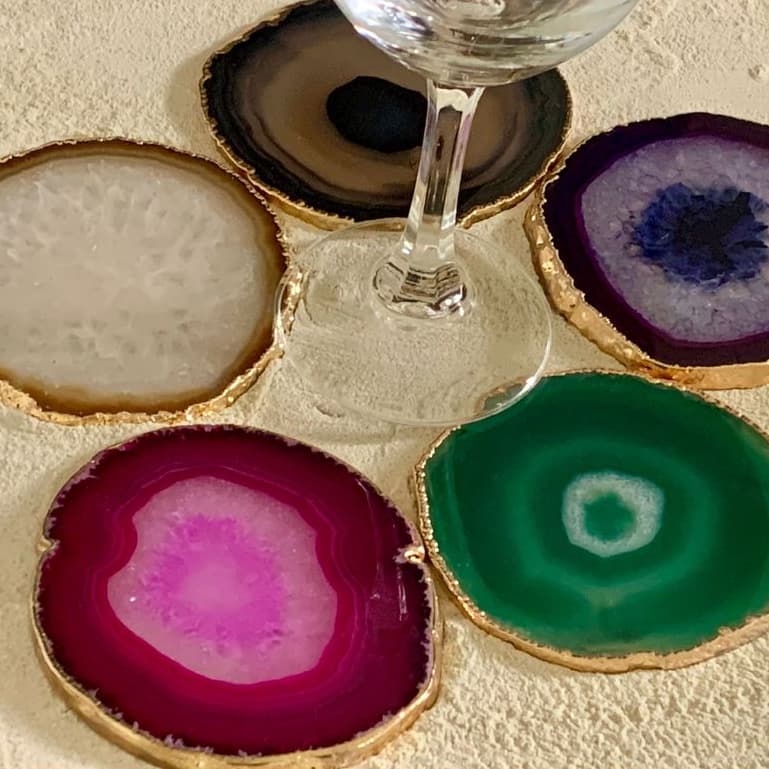 Porta Copo Ágata Estilo Boho Descanso Pedra Natural Casa Decoração Homedecor FengShui