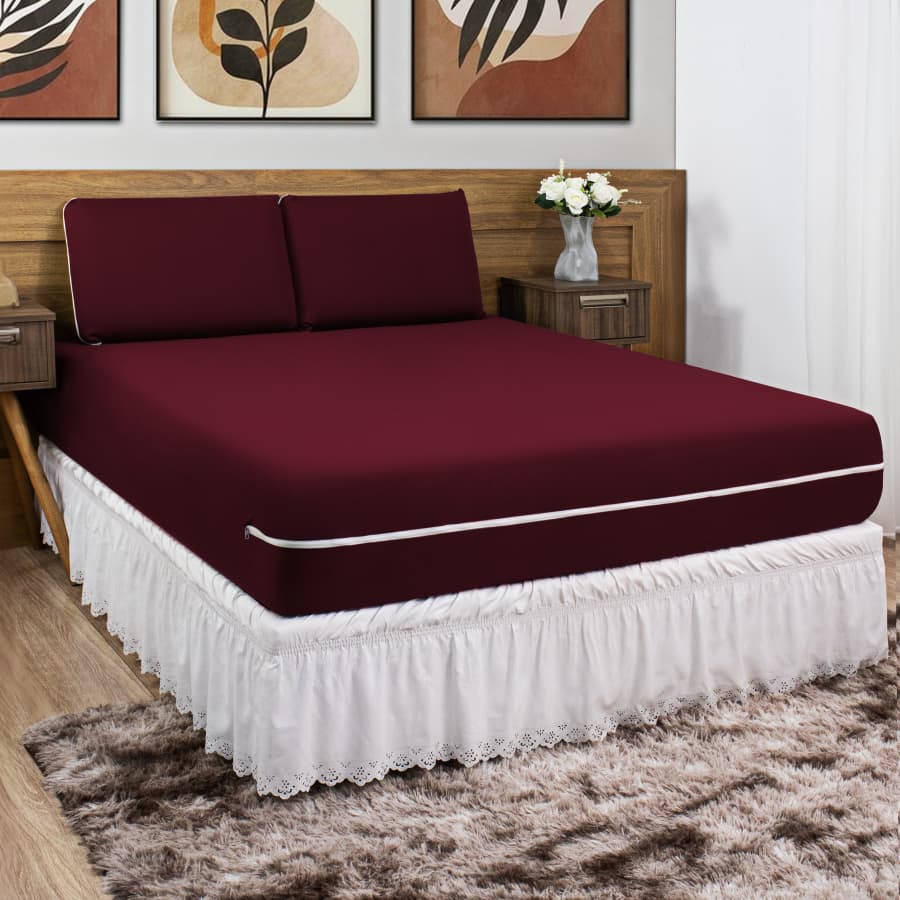 Kit Capa De Colchão King Size / Queen / Casal Padrão + Par de Travesseiro em Malha Gel (Zíper Fácil)