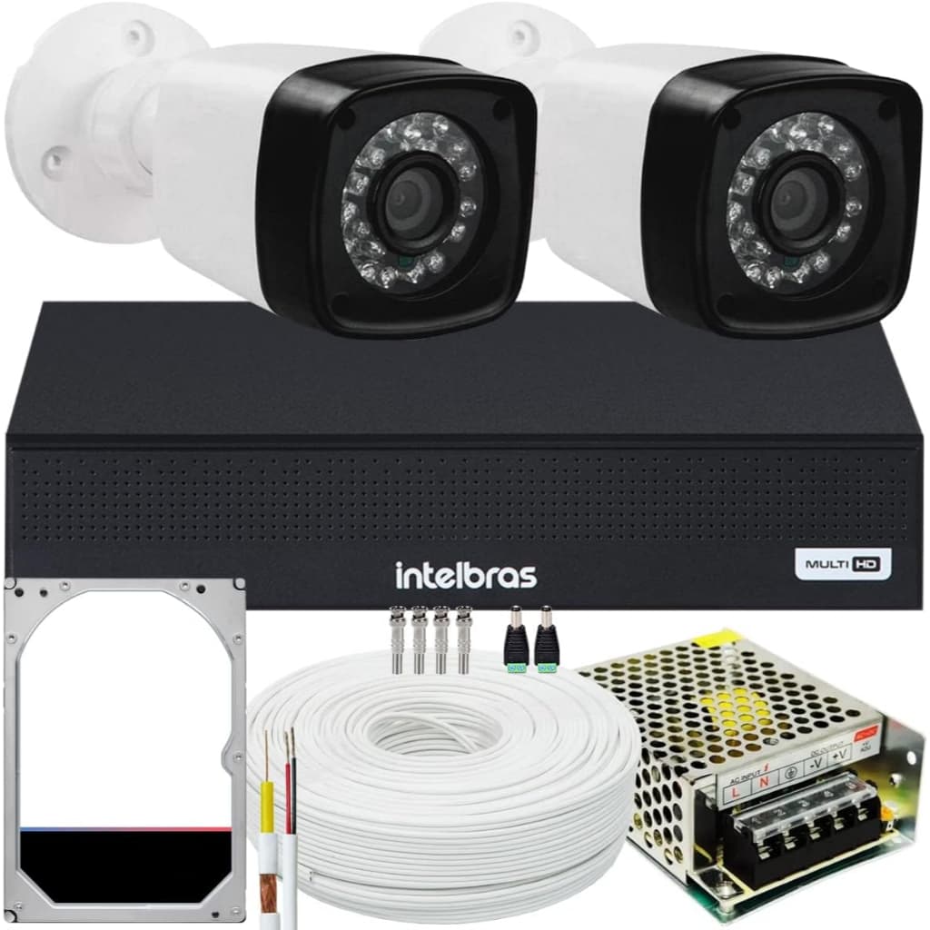 Kit 2 Cameras Segurança 1080p Full Hd 2mp Dvr Intelbras 4ch C/hd Promo