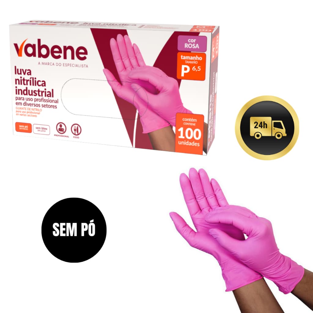 Luva Nitrílica Descartável Sem Pó C/100 Un Rosa Azul Branca