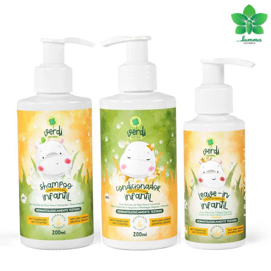 Kit Shampoo + Condicionador + Leave In Creme de Pentear Infantil Aloe Vera - Verdi Natural