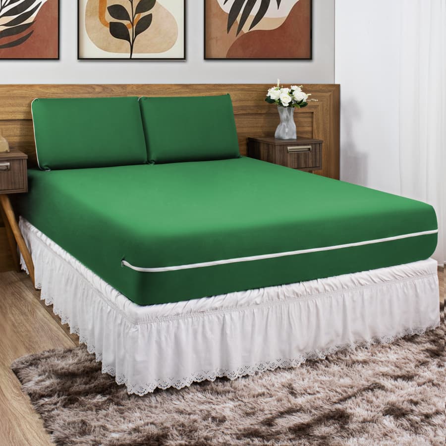 Kit Capa De Colchão King Size / Queen / Casal Padrão + Par de Travesseiro em Malha Gel (Zíper Fácil)