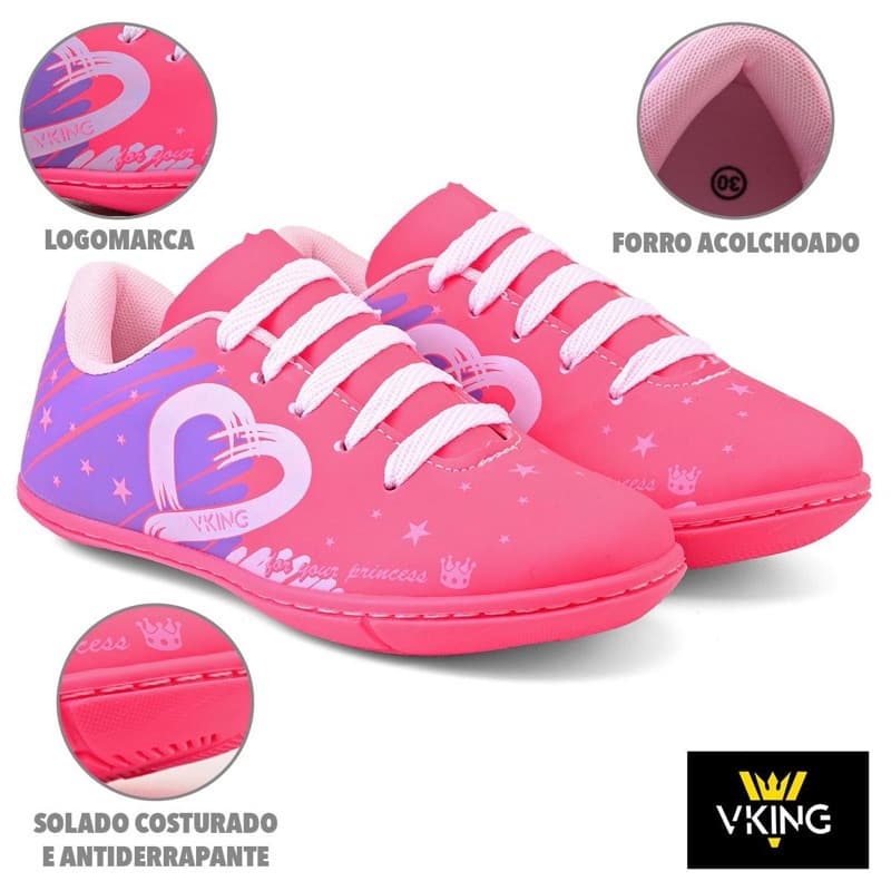 Tênis Infantil menina Escolar Futsal Vking Pink Uva do 26 ao 33