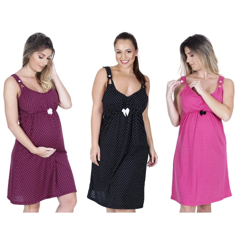 Kit 3 Camisola Amamentação Gestante Maternidade Abre Fácil Para Grávidas hospital comportada descente