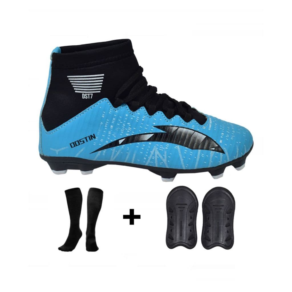 Promoção Chuteira Campo Meiao + Caneleira  Cano Alto Adulto Quadra Futsal Costurada Envio Imediato