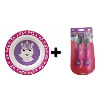Kit Tigela + Talheres Colher E Garfo Infantil Bebe Criança Pote Rosa Alimentação Menina