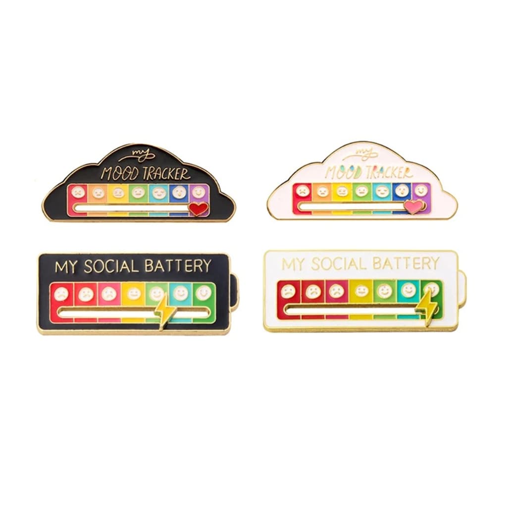 Pin My Social Battery | Broche com Pino Deslizante Indicador de Bateria Social | Acessório Geek e Divertido