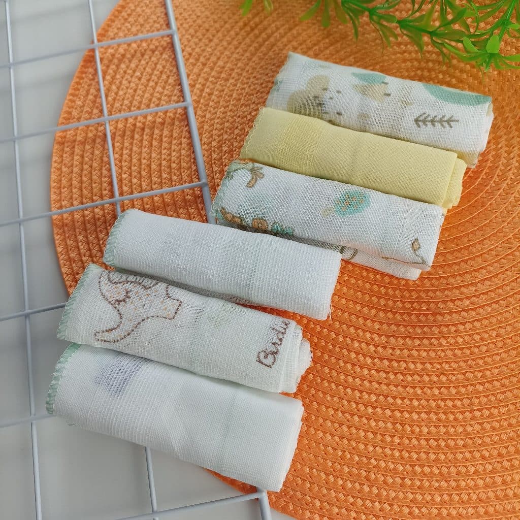 Kit 6 Panos de Boca Babete Fralda de Boca Estampada Enxoval Bebê 100% Algodão 32cm x 32cm Caricia