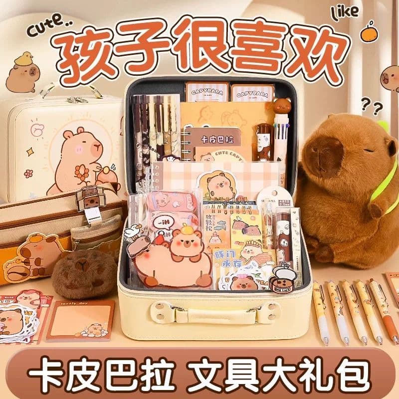 Kit de Papelaria Capivara Completo Estojo Escolar com Canetas Caderno Presente Infantil