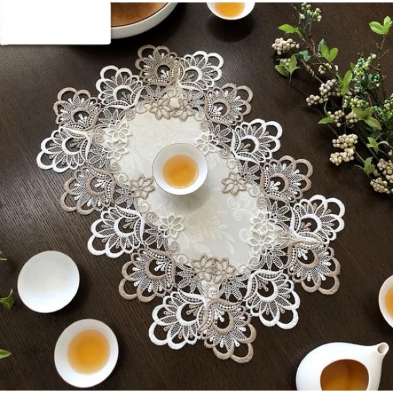 Toalha para Bandeja Renda Guipir Bordado 30x45cm Tecido Rendado Centro de Mesa