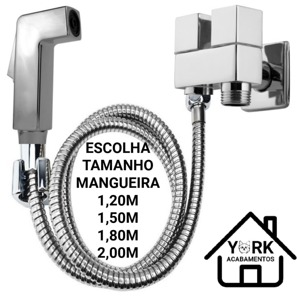 Ducha Higienica Mangueira Flexível Aço Inox Gatilho Quadrado Cromado Registro Dupla Saida de Água