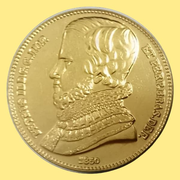 MOEDA 10.000 RÉIS 1850 - Brasil Império - banhada à ouro - cópia para colecionadores