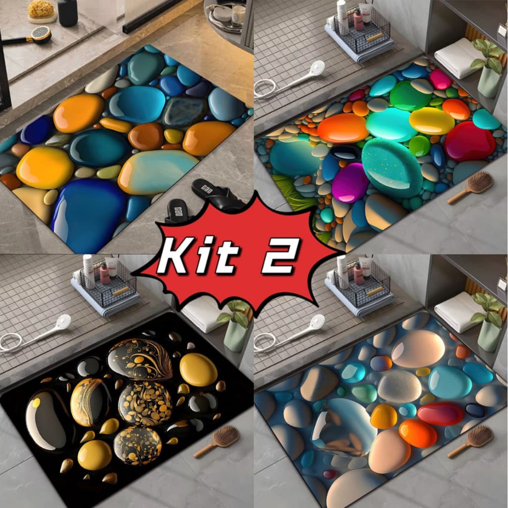 Kit 2 Tapetes De Secagem Rápida Em Microfibra Antiderrapante De Banheiro / Porta De Entrada Resistente à sujeira