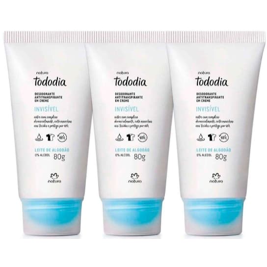 Combo Trio Desodorante Antitranspirante em Creme Leite de Algodão Natura Tododia