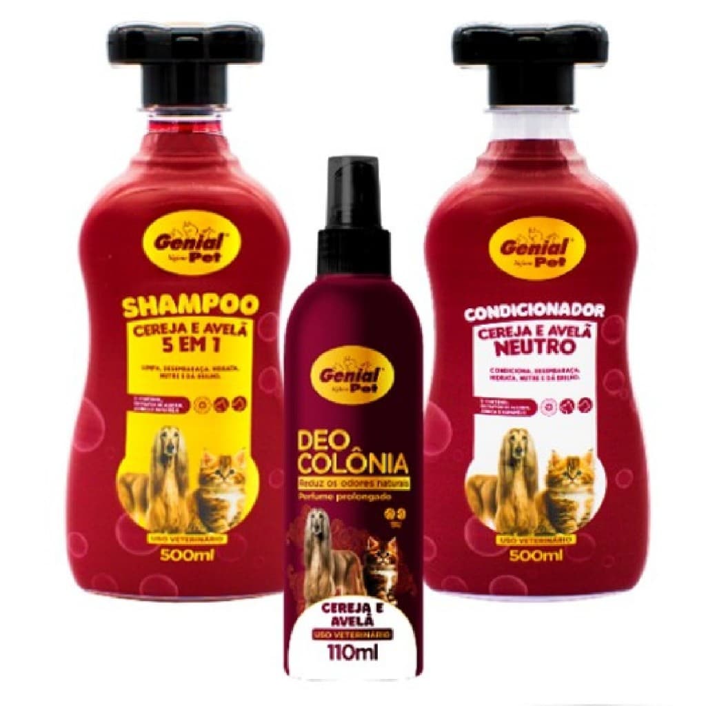 Kit Shampoo 5 Em 1 + Condicionador Neutro + Deo Colonia Perfume Cereja e Avelã Cachorro E Gatos