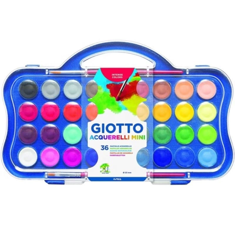 Aquarela Giotto Pastilha 36 24 e 12 Cores 23mm 2 Pincéis Criatividade Sem Limites