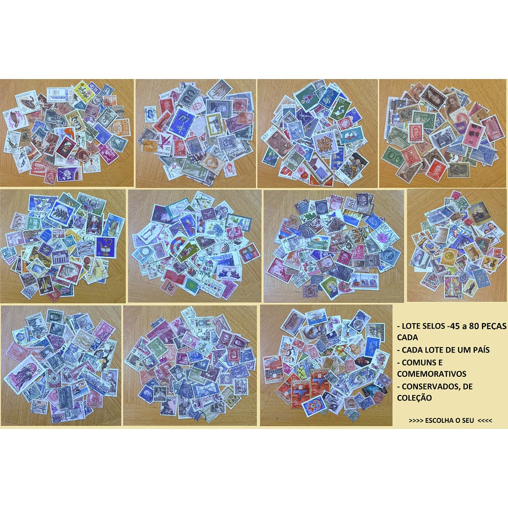 Coleção Selos diferentes países - Alemanha, Argentina, Chile, EUA, Portugal, Uruguai, Cuba, Hungria e OUTROS - ESCOLHA