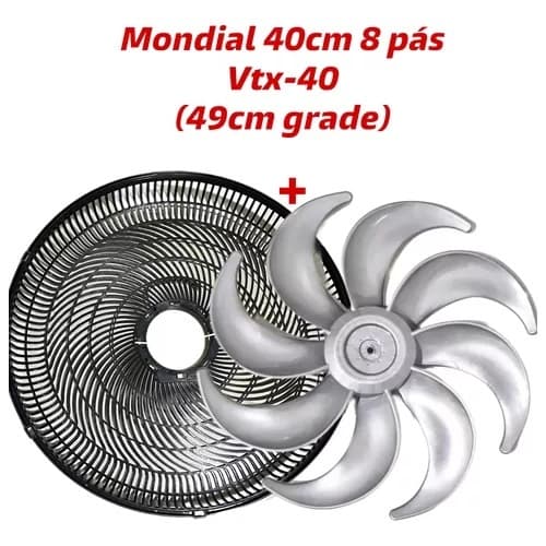 Grade traseira + Hélice ventilador 8 pás Mondial 40cms VTX40 VT40 VT41 VTX-40 VT-40 VT-41 Original