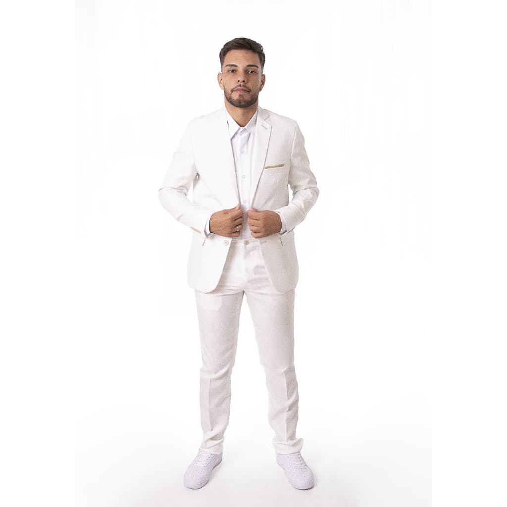 Conjunto Terno Completo Masculino Elegante Ouro Branco Super Novidade
