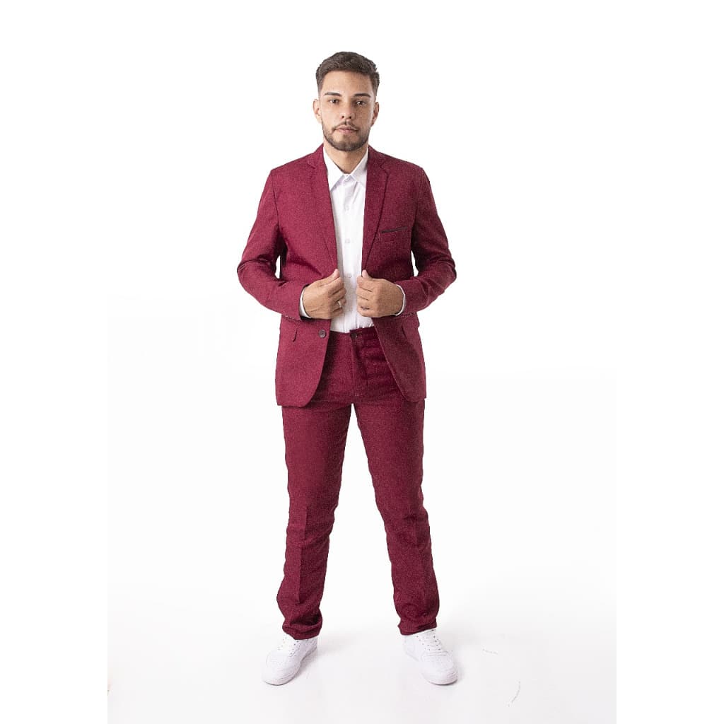 Terno Slim Masculino Oxford Completo Bordô Super Elegante Original