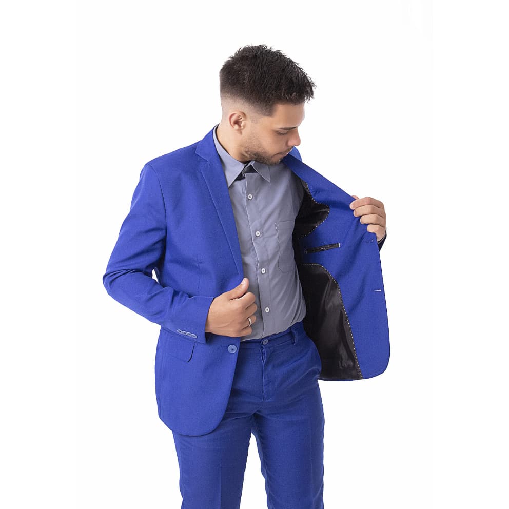 Terno Social Masculino Azul Royal Completo Paletó Calça Cabide e Capa de Proteção