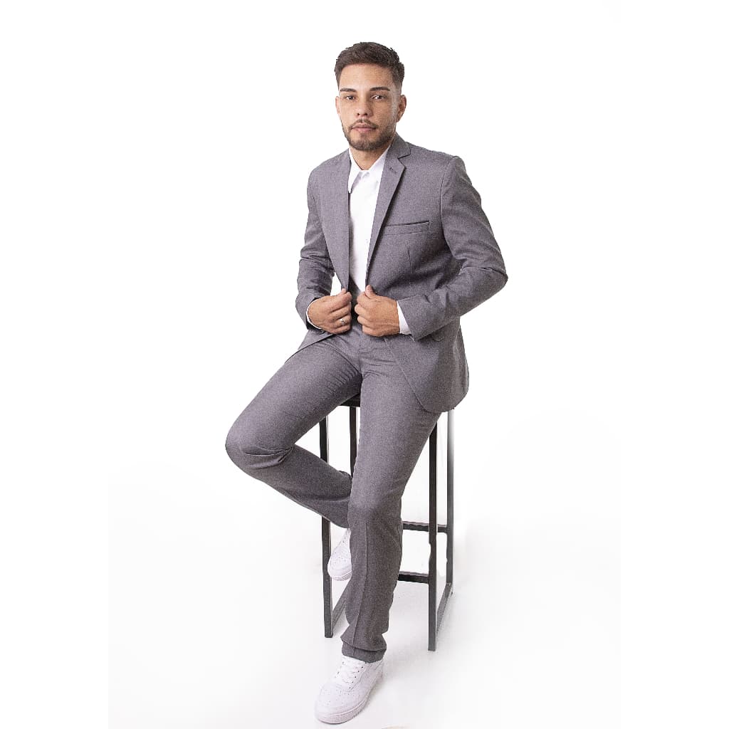 Terno Slim Oxford Masculino Cinza Super Elegante Completo Original