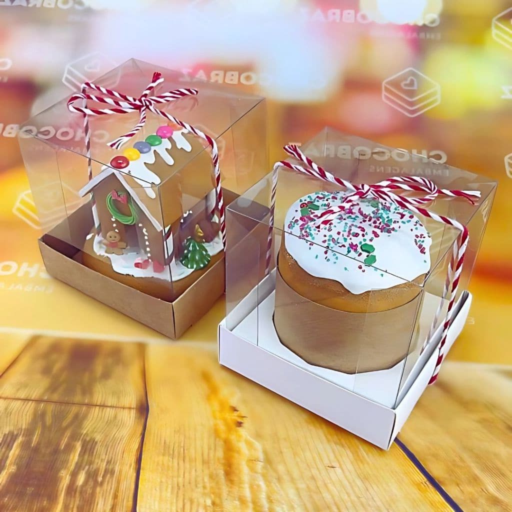 10~50 CAIXA MINI PANETONE 100g BRANCA OU KRAFT TAMPA ACETATO