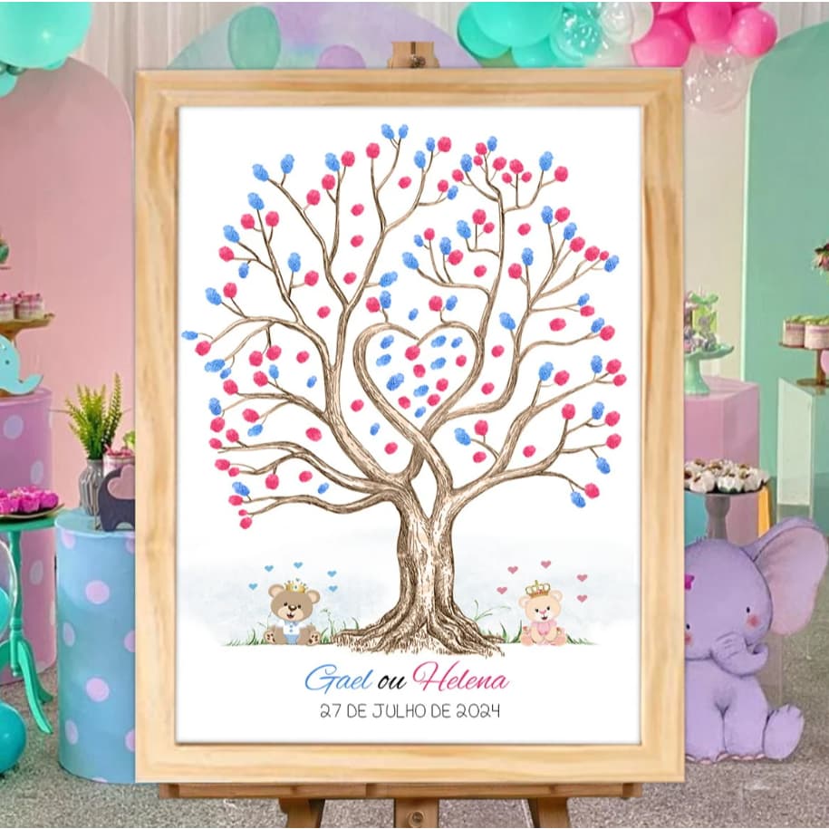 Quadro Decoração Arvore Chá Revelação Menino ou Menino Azul Ou Rosa Personalizado