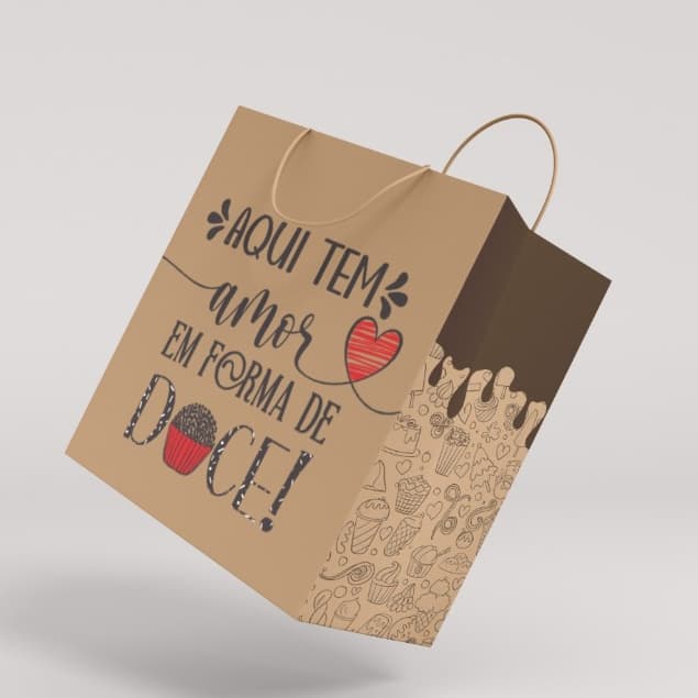 Sacola Kraft Com Alça Para Doces C/ 50 Unid - Confeitaria, Cookies, Muffins, Banoffee