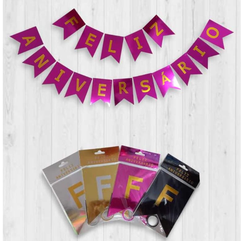 Kit Faixa Feliz Aniversário metalizada/ Faixa Feliz Aniversário + 2 Fio Fada Led 2m Festa Decoração